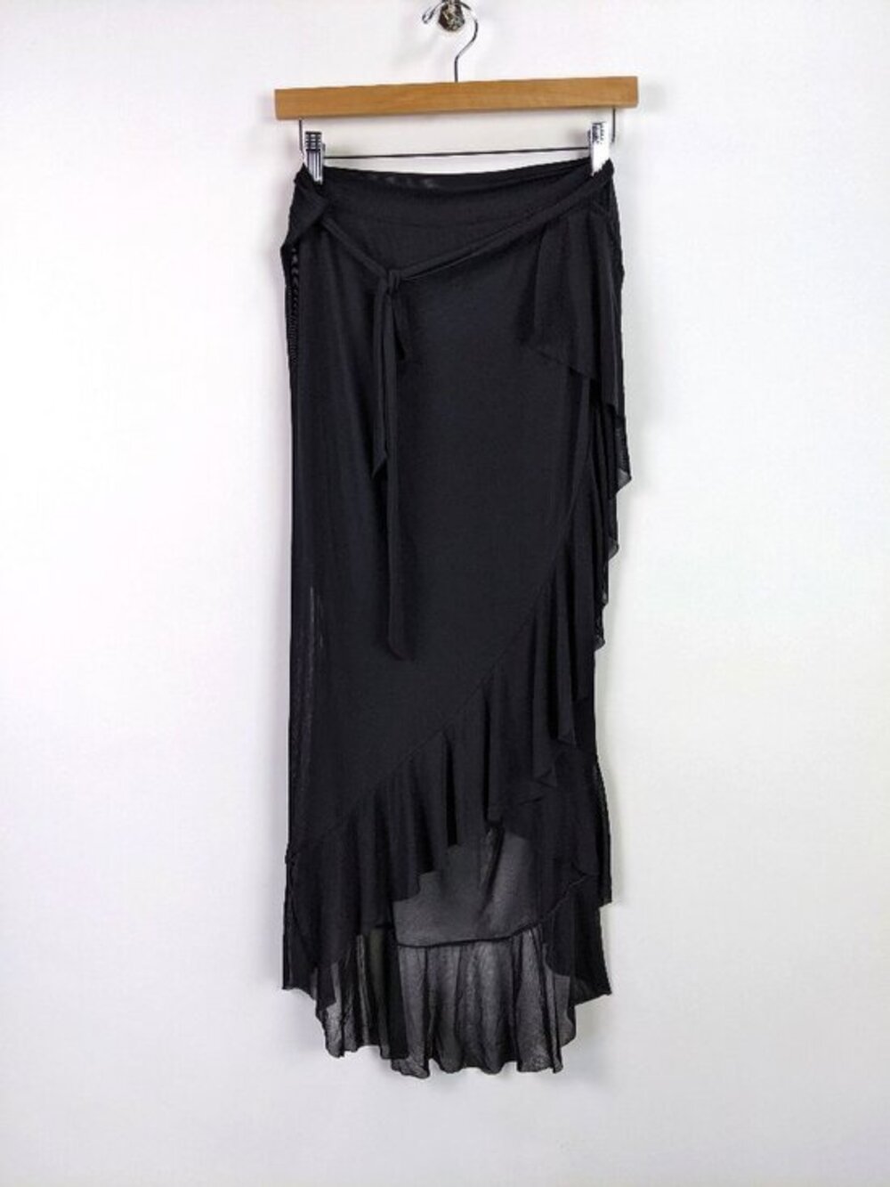 Bleu Rod Beattie Be Transparent Mesh Ruffle Wrap Pareo Cover Up in Black Size L